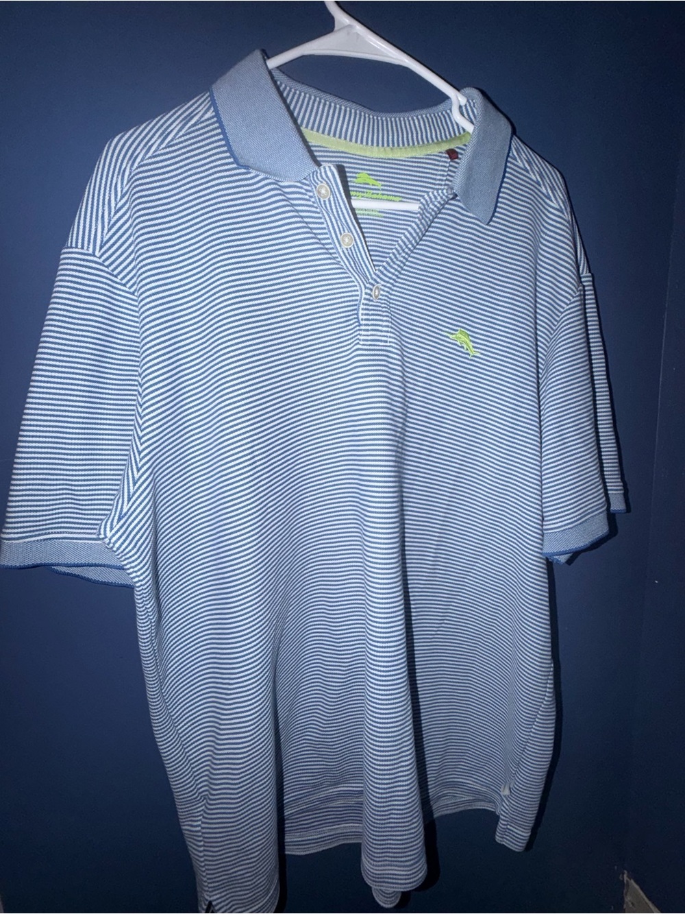 Tommy Bahama blue and white Striped Supima Cotton Blend Polo Shirt Mens Size L